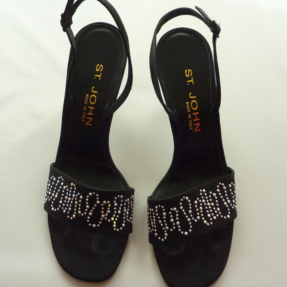 Vintage St. John  Irrina Black Crepe Strap Sandals Size 8.5